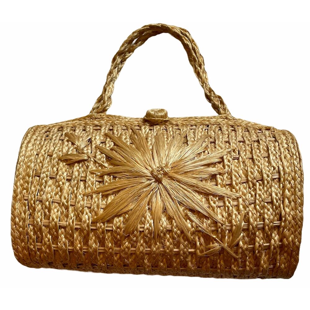 Vintage Top Handle Straw Bag EUC